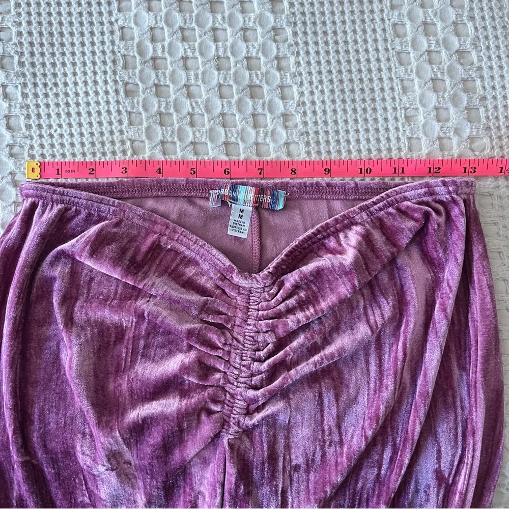 Velvet Ruched Pink Wide Leg Flares - Picture 2 of 5